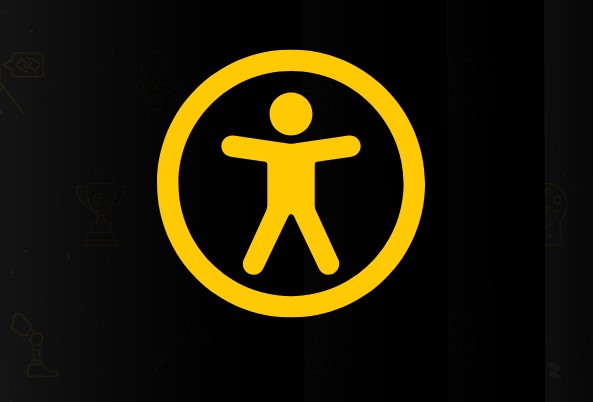 Yellow accessibility icon featuring a person figure inside a circle on a black background.