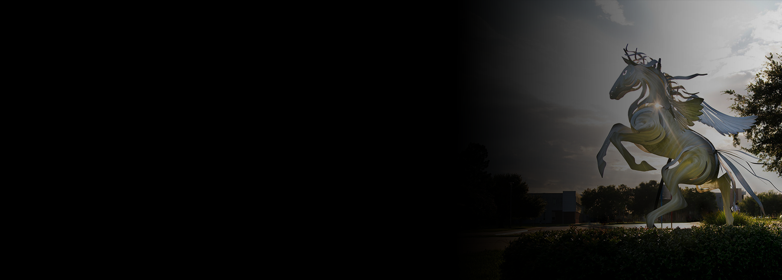 Pegasus statue in front of the Burnett Honors Building